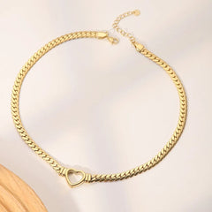 Women's Gold Plated Cuban Link Heart Necklace